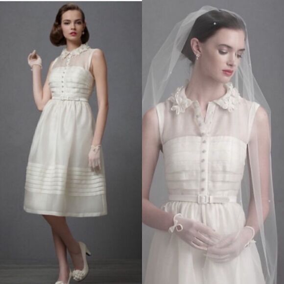 BHLDN Hitherto Comme II Faut Silk Wedding Dress, Lace Floral Sheer Bridal Retro - Picture 2 of 12